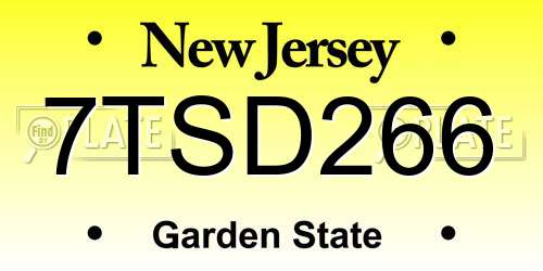 7TSD266 New Jersey License Plate