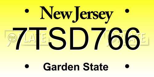 7TSD766 New Jersey License Plate