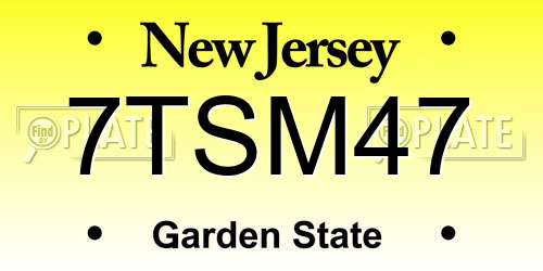 7TSM47 New Jersey License Plate