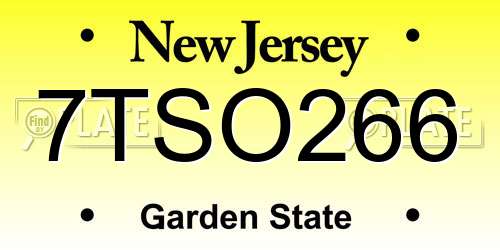 7TSO266 New Jersey License Plate