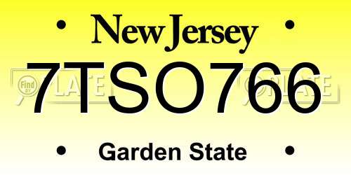 7TSO766 New Jersey License Plate