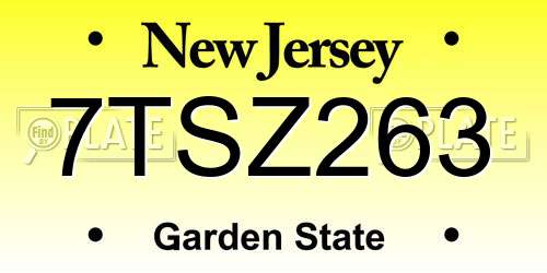 7TSZ263 New Jersey License Plate