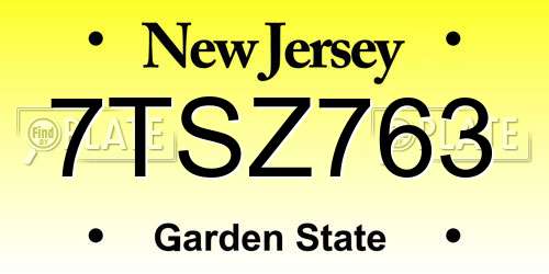 7TSZ763 New Jersey License Plate