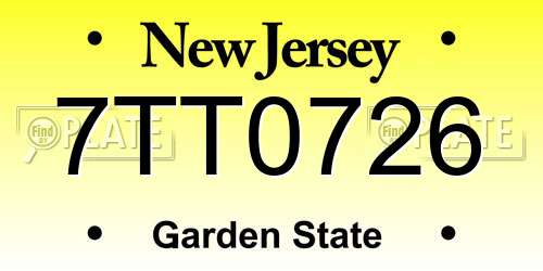7TT0726 New Jersey License Plate