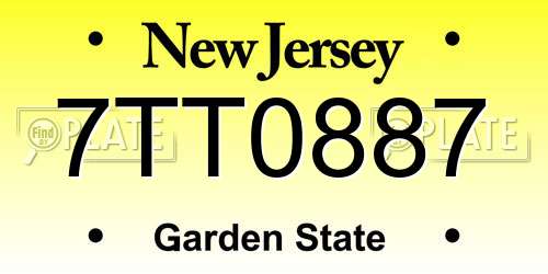 7TT0887 New Jersey License Plate