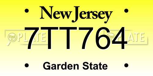 7TT764 New Jersey License Plate