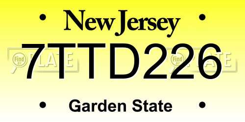7TTD226 New Jersey License Plate