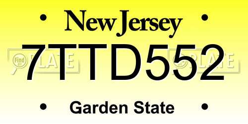 7TTD552 New Jersey License Plate