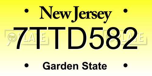 7TTD582 New Jersey License Plate