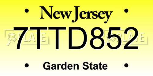 7TTD852 New Jersey License Plate