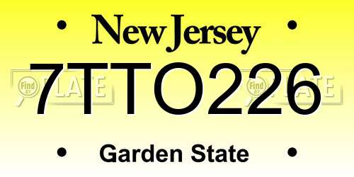 7TTO226 New Jersey License Plate