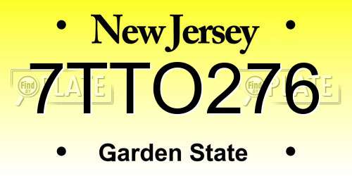 7TTO276 New Jersey License Plate
