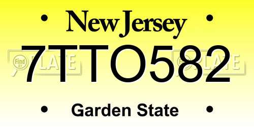 7TTO582 New Jersey License Plate