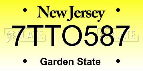 7TTO587 New Jersey License Plate