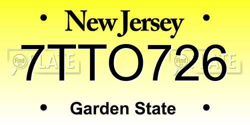 7TTO726 New Jersey License Plate