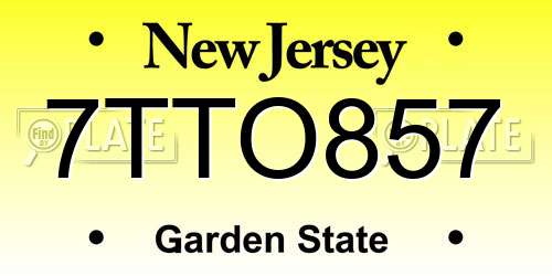 7TTO857 New Jersey License Plate
