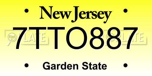 7TTO887 New Jersey License Plate