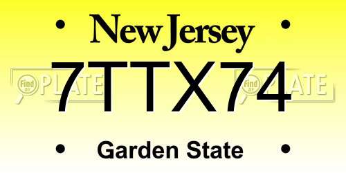 7TTX74 New Jersey License Plate