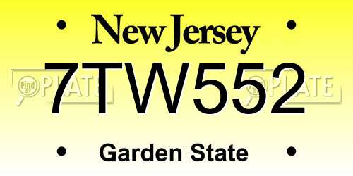 7TW552 New Jersey License Plate