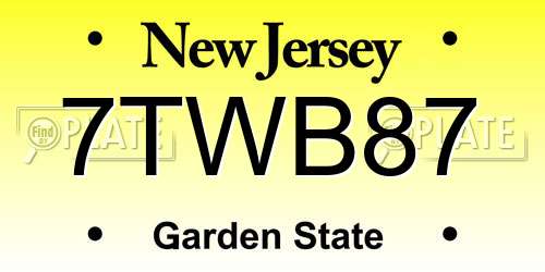 7TWB87 New Jersey License Plate