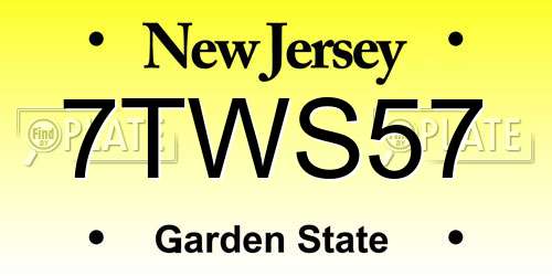 7TWS57 New Jersey License Plate