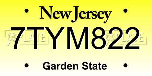 7TYM822 New Jersey License Plate