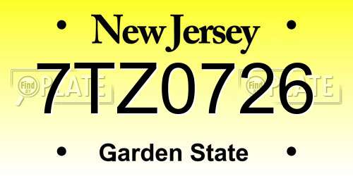 7TZ0726 New Jersey License Plate