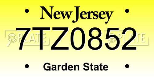 7TZ0852 New Jersey License Plate