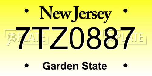 7TZ0887 New Jersey License Plate