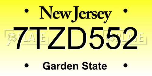 7TZD552 New Jersey License Plate