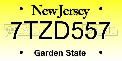 7TZD557 New Jersey License Plate