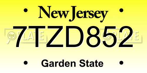 7TZD852 New Jersey License Plate