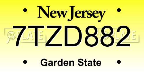 7TZD882 New Jersey License Plate