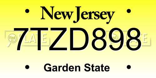 7TZD898 New Jersey License Plate