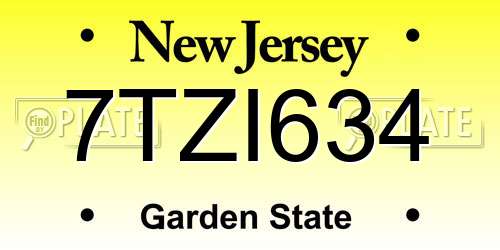 7TZI634 New Jersey License Plate