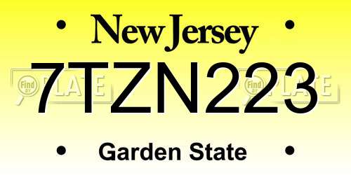 7TZN223 New Jersey License Plate