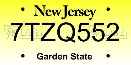 7TZQ552 New Jersey License Plate