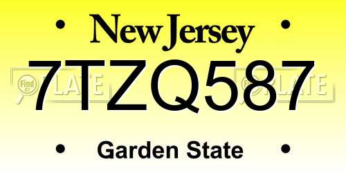 7TZQ587 New Jersey License Plate