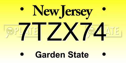 7TZX74 New Jersey License Plate