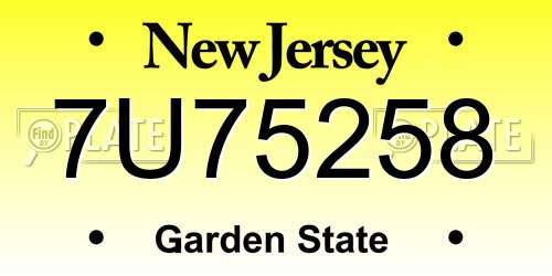 7U75258 New Jersey License Plate