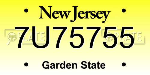 7U75755 New Jersey License Plate