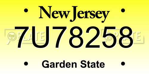 7U78258 New Jersey License Plate