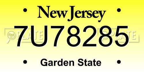 7U78285 New Jersey License Plate