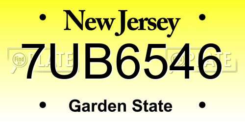 7UB6546 New Jersey License Plate