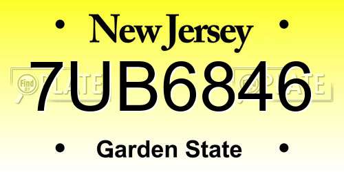 7UB6846 New Jersey License Plate