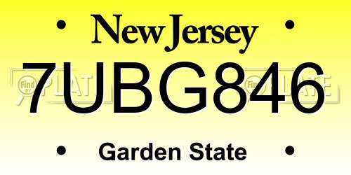 7UBG846 New Jersey License Plate