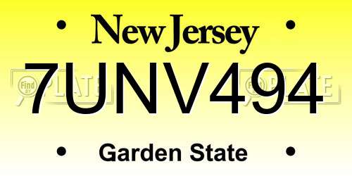7UNV494 New Jersey License Plate