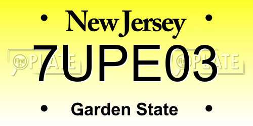 7UPE03 New Jersey License Plate