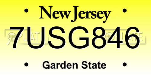 7USG846 New Jersey License Plate