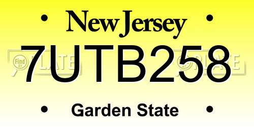 7UTB258 New Jersey License Plate